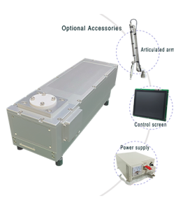 Lamp-pumped Q-switched Nanosecond Laser, Power supply, Articulated arm, Control screen